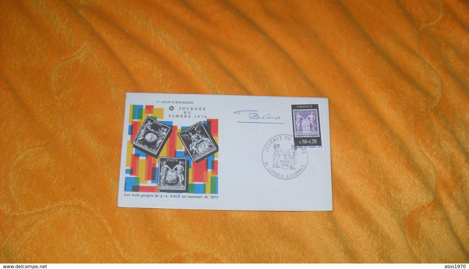 ENVELOPPE FDC 1976..JOURNEE DU TIMBRE 1976..CACHETS 91 CORBEIL ESSONNES + TIMBRE - 1970-1979