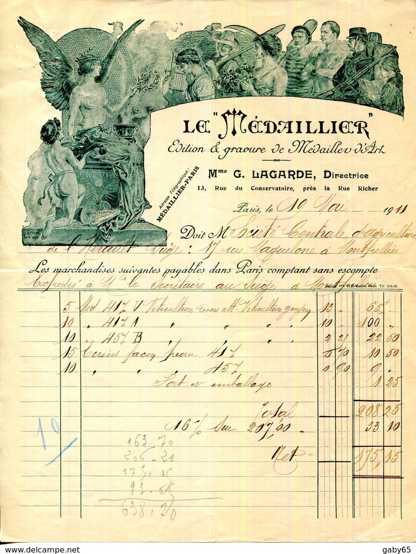 PARIS.EDITION & GRAVURE DE MEDAILLES D'ART. " LE MEDAILLIER.Mme.LAGARDE DIRECTRICE 13 RUE DU CONSERVATOIRE. - Autres & Non Classés