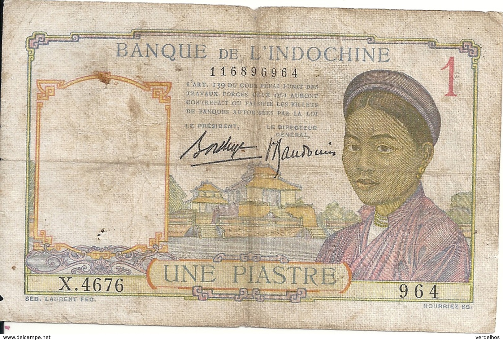 INDOCHINE 1 PIASTRE 1949 VF P 54 - Indochine