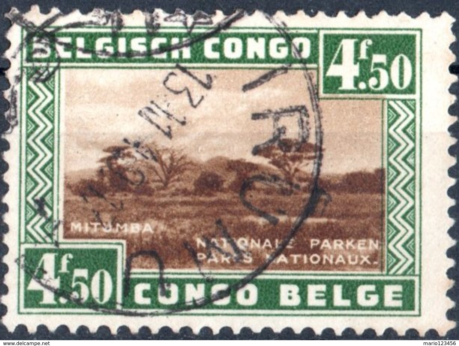 CONGO BELGA, BELGIAN CONGO, COLONIA BELGA, BELGIAN COLONY, PAESAGGIO, 1938, 4,50 F., USATO  Mi: 178, Scott: 171, Yt: 202 - Usati