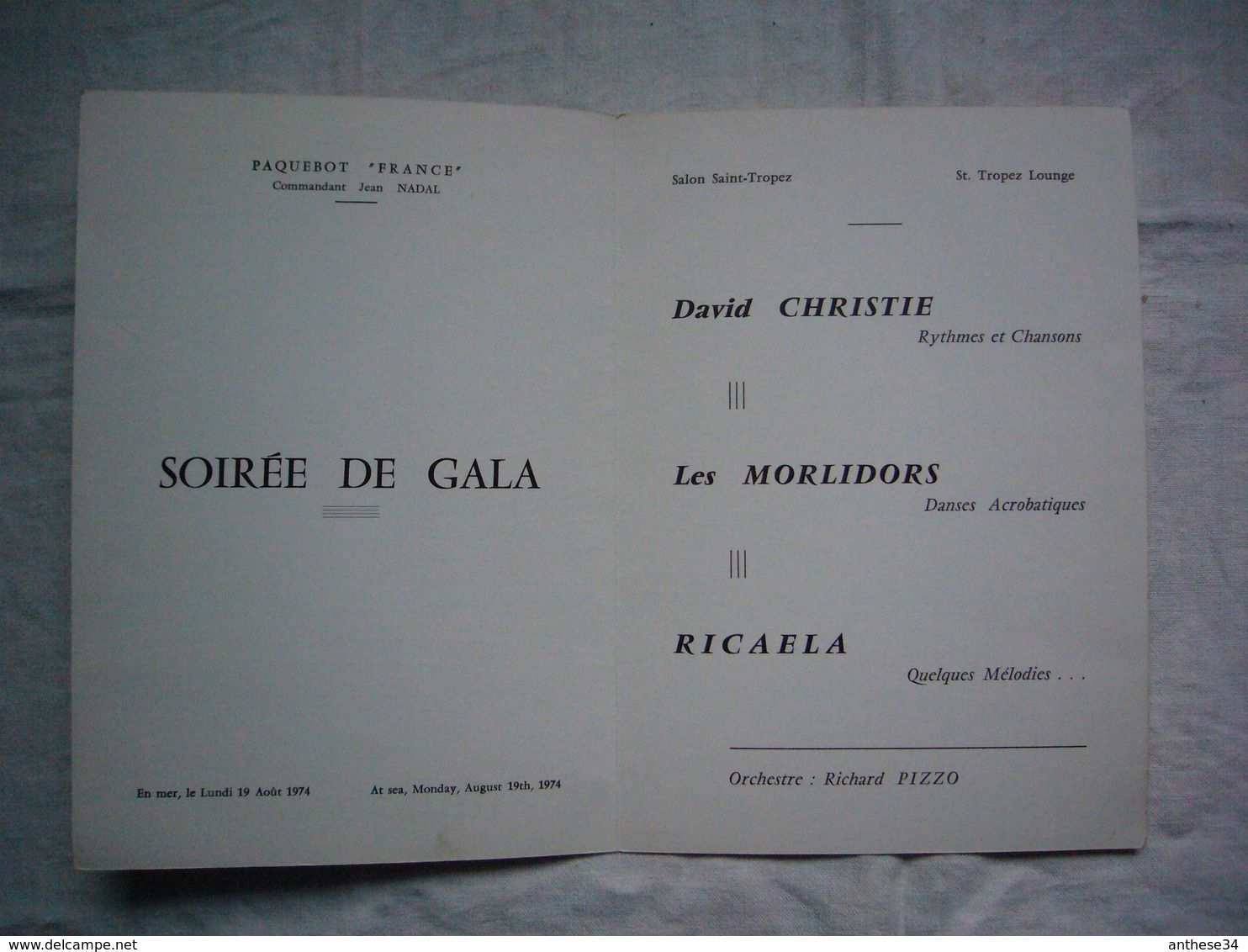 Programme Du Paquebot France 1974 Soirée De Gala - Programma's