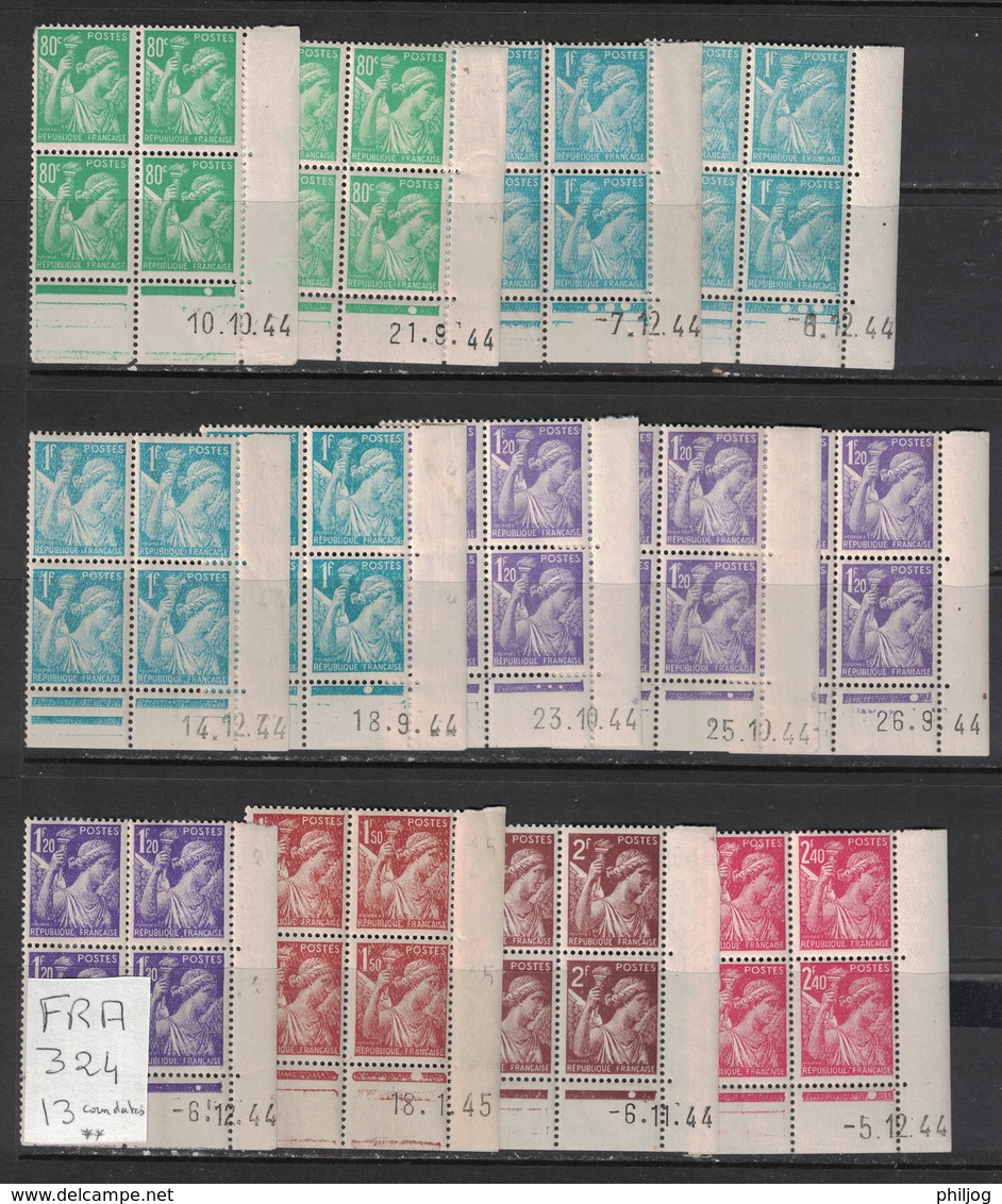 France - 13 Coins Datés Différents Type Iris 649-654 - 13 Corner Plates Different Scott Design A99 - 1940-1949