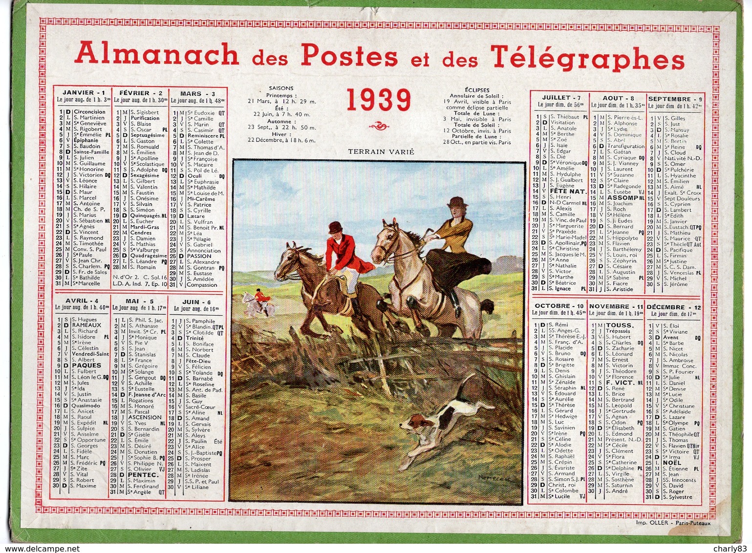 LOT  DE  5  CALENDRIERS  ALMANACH  DES  POSTES  N2 - Grand Format : 1921-40