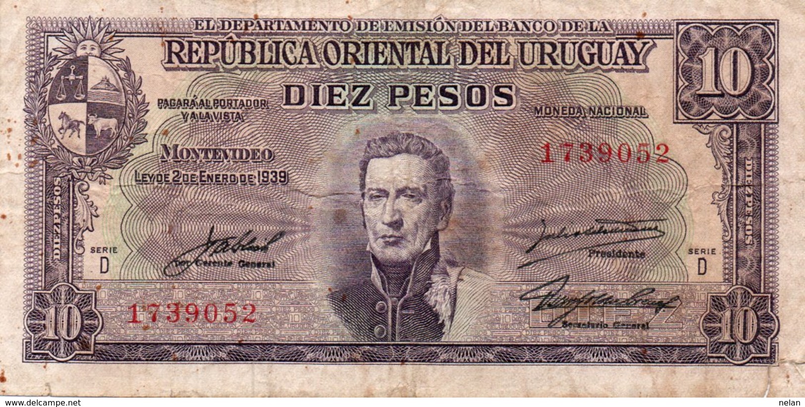 URUGUAY 10 PESO 1939  P-37 - Uruguay