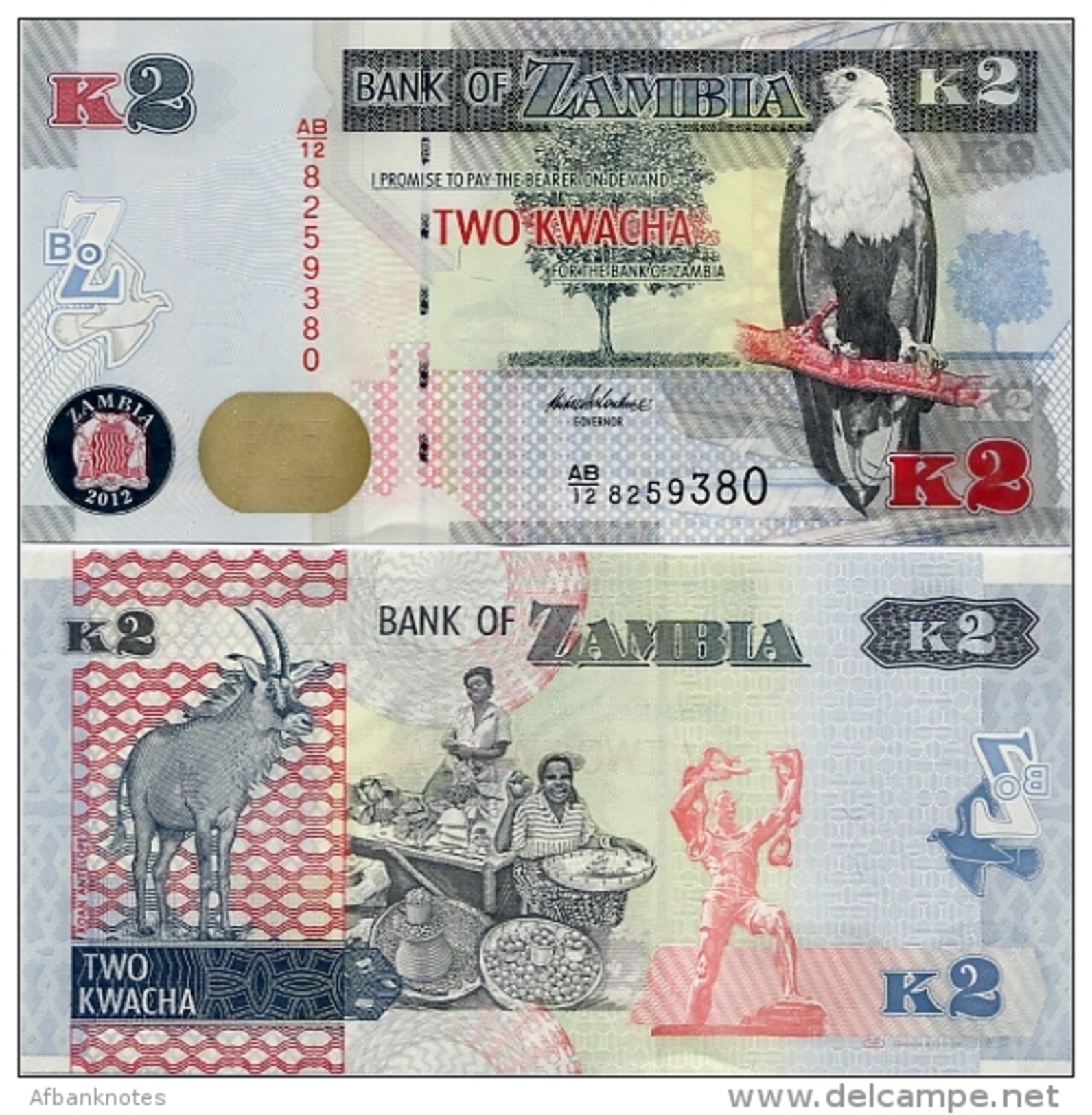 ZAMBIA       2 Kwacha       P-49a        2012 (2013)       UNC - Zambia