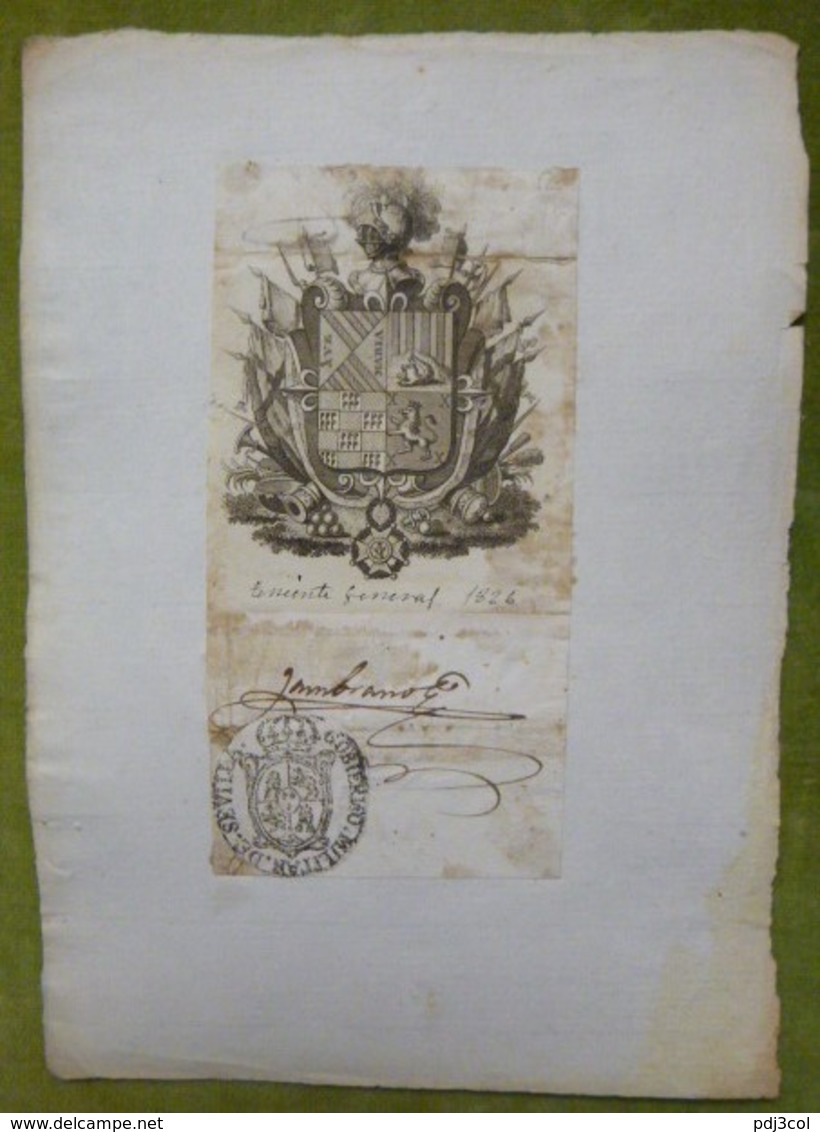 Ex-libris Ou Illustration Héraldique Signé - ESPAGNE - Gouverneur Militaire De SEVILLE - 1826 - Ex-libris