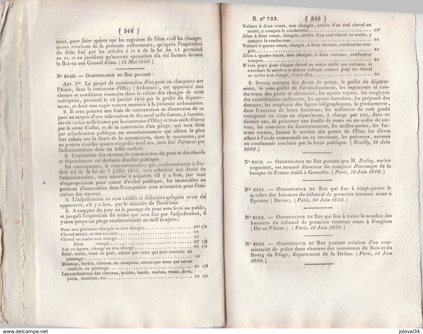 Bulletin Des Lois 733 De 1840 Circonscriptions Conseils Généraux  - Banque De Rouen - Pont Olizy Ardennes - Décrets & Lois