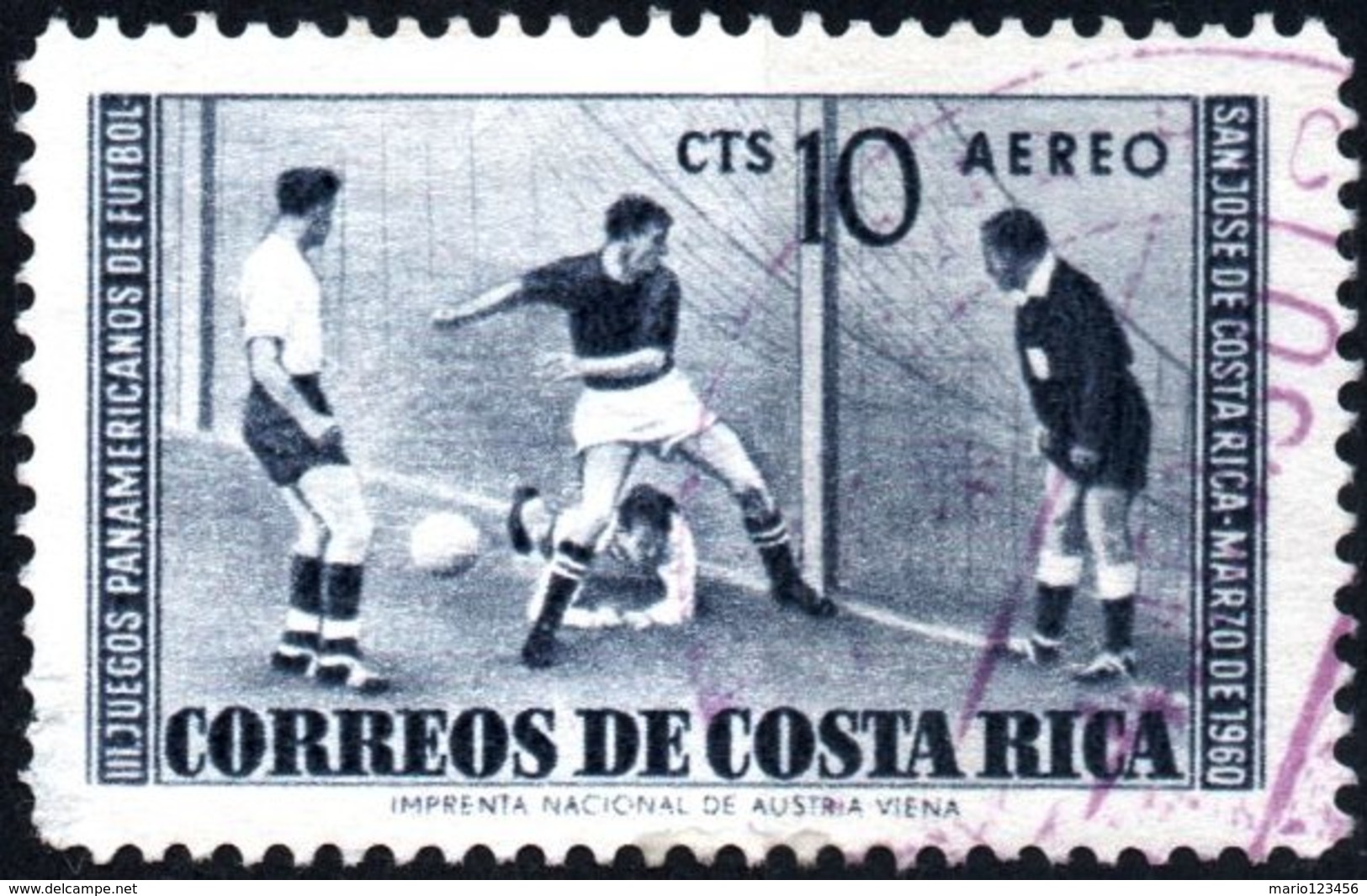 COSTA RICA, POSTA AEREA, AIRMAIL, SPORT, CALCIO, 1960, 10 C. FRANCOBOLLO USATO   Mi:CR 549, Scott:CR C283, Yt:CR PA283 - Costa Rica