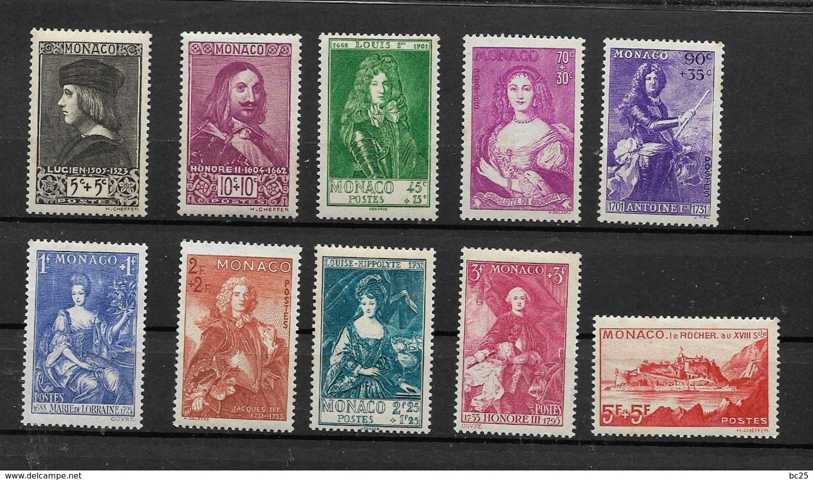 MONACO-A SAISIR !!! - DE 10 % DE LA COTE 570€-SUPERBE SERIE COMPLETE 10 TIMBRES NEUFS * * N°185/194- T.B. GOMME-2 SCANS - Unused Stamps