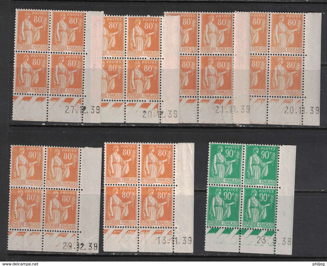 France - 15 Coins Datés Différents Type Paix 363-367 - 15 Corner Plates Different Scott Design A45 - 1940-1949