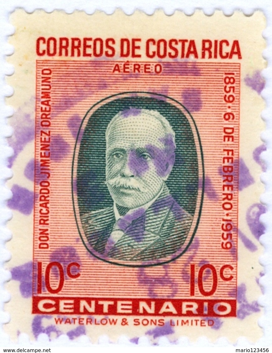 COSTA RICA, POSTA AEREA, AIRMAIL, PRESIDENTE OREAMUNO, 1959, 10 C.,  USATO   Mi:CR 541, Scott:CR C275, Yt:CR PA275 - Costa Rica