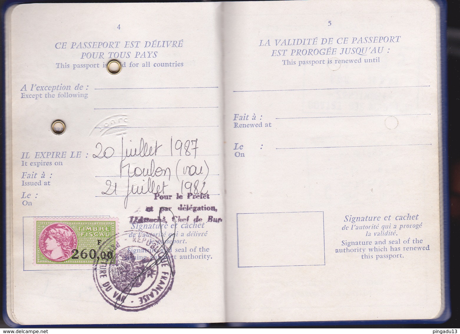 Au Plus Rapide Timbre Fiscal Sur Passeport France Passport Excellent état - Altri & Non Classificati