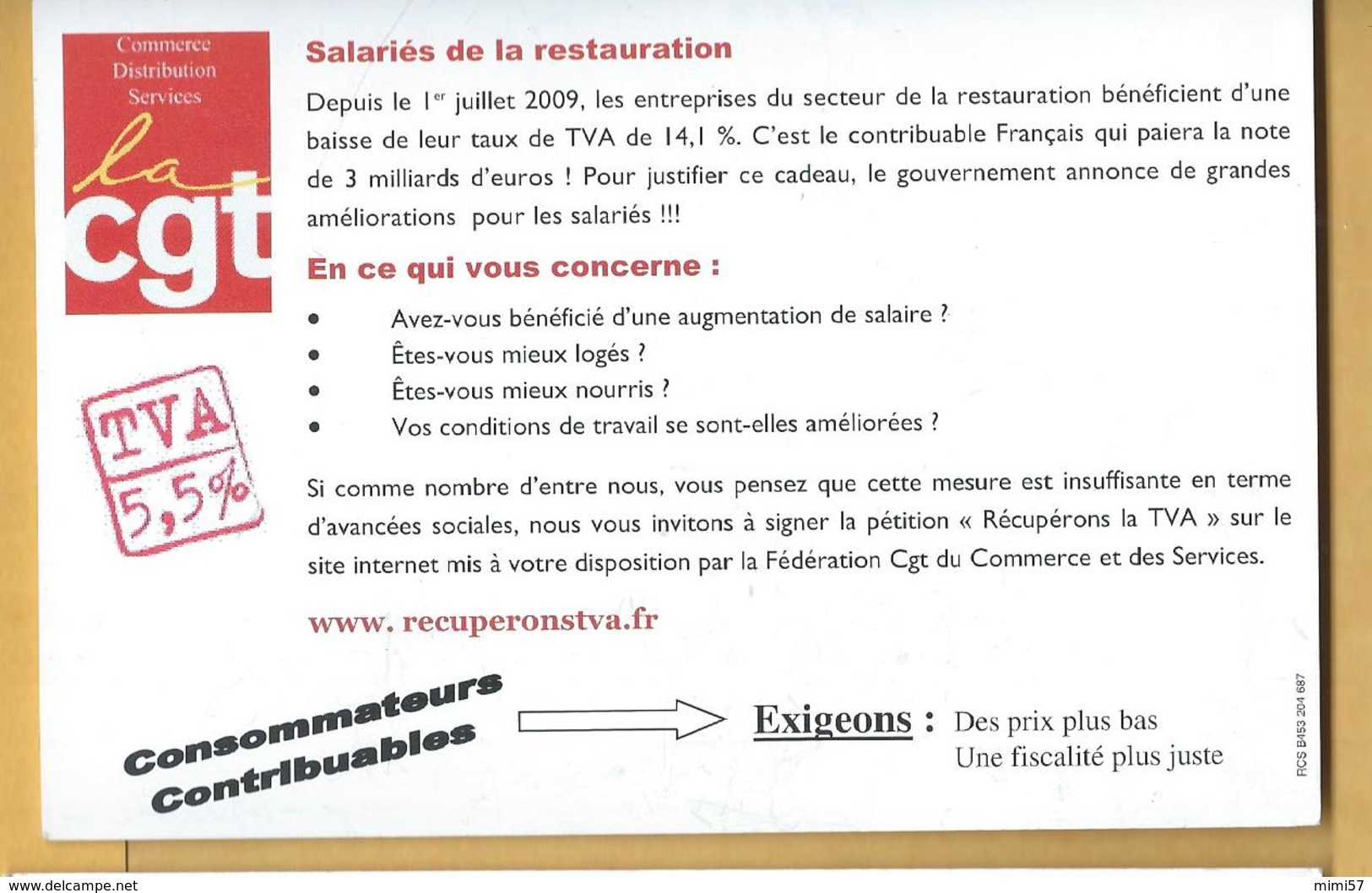 Carte CGT - Restauration De Faujour - Sindacati
