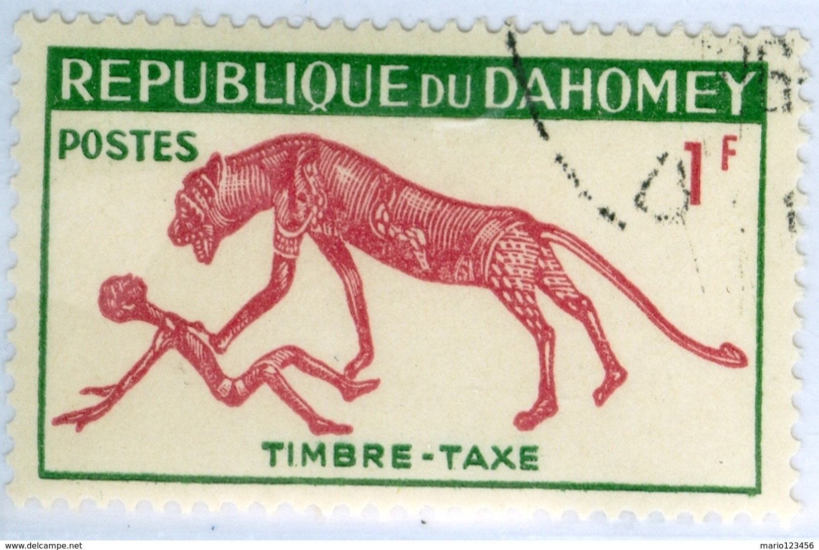 REPUBBLICA DI DAHOMEY, SEGNATASSE, FAUNA, PANTERA, 1963, 1 F., USATO Mi:DY P32, Scott:DY J29, Yt:DY T32, Sg:DY D191 - Benin – Dahomey (1960-...)