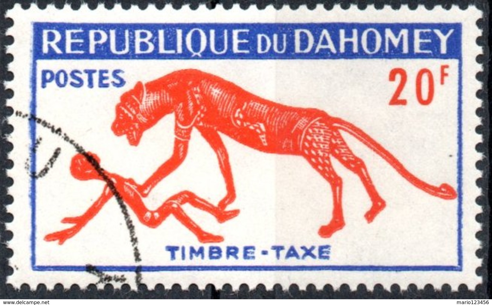 REPUBBLICA DI DAHOMEY, SEGNATASSE, FAUNA, PANTERA, 1963, 20 F., FRANCOBOLLO USATO  Mi:DY P36, Sn:DY J33, Yt:DY T36 - Benin – Dahomey (1960-...)