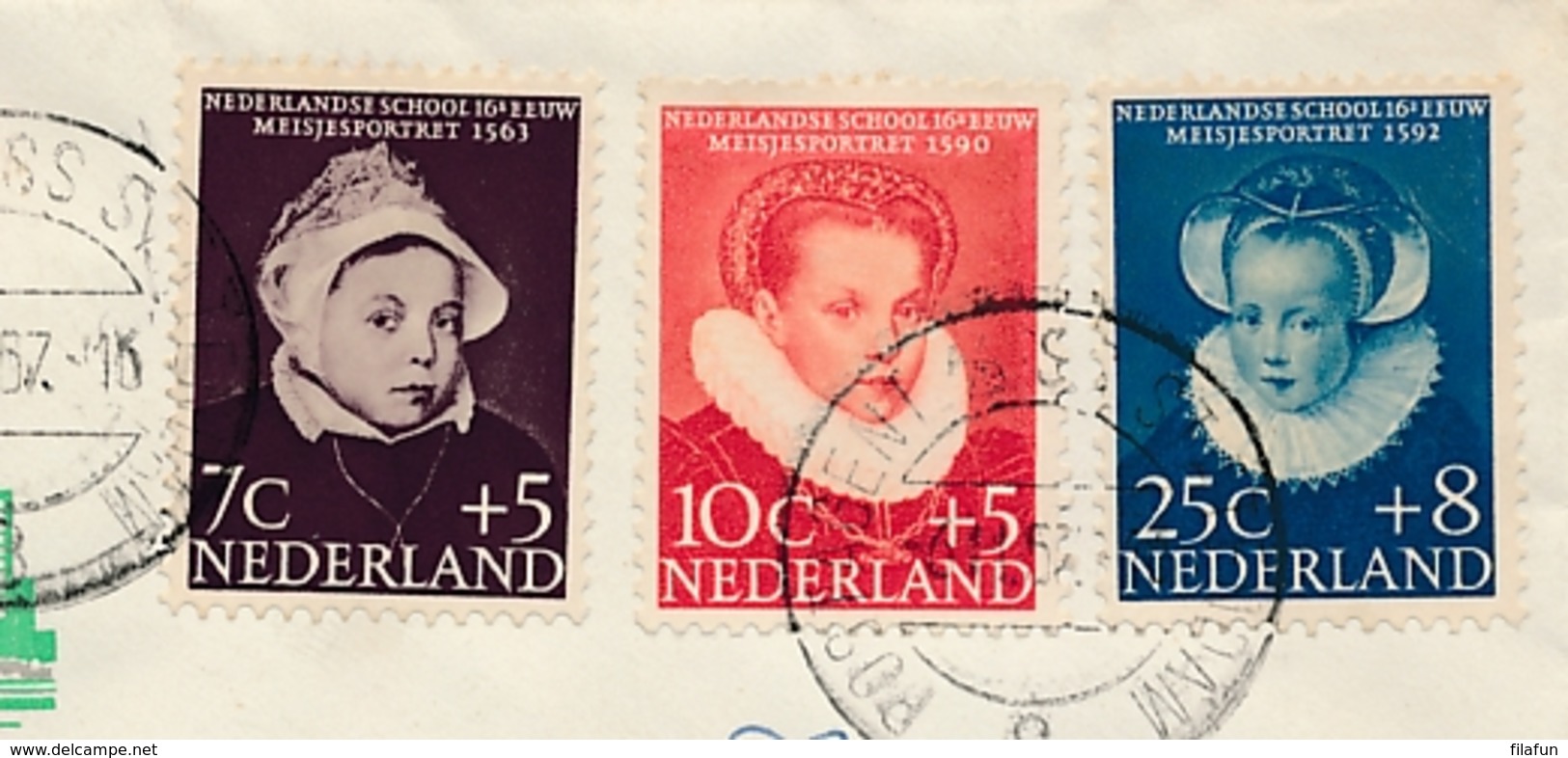 Nederland - 1957 - Kindserie Met Maiden Voyage SS Statendam Van New York Naar Sassenheim - Postagent Etc / 8 - Lettres & Documents