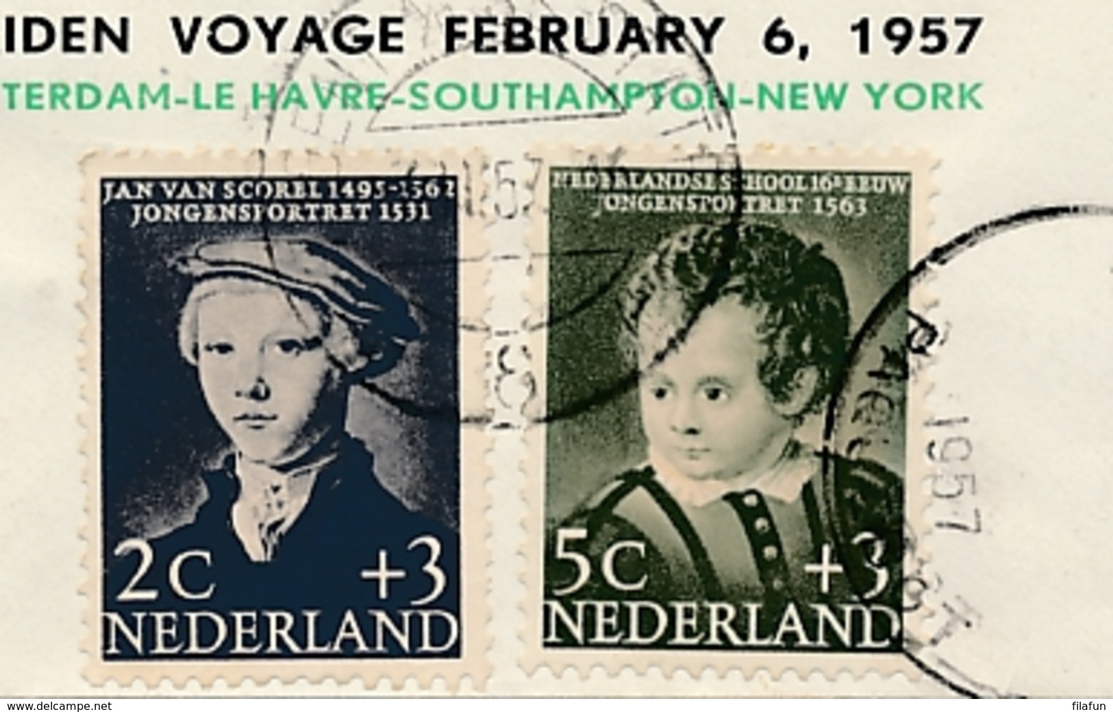 Nederland - 1957 - Kindserie Met Maiden Voyage SS Statendam Van New York Naar Sassenheim - Postagent Etc / 8 - Lettres & Documents