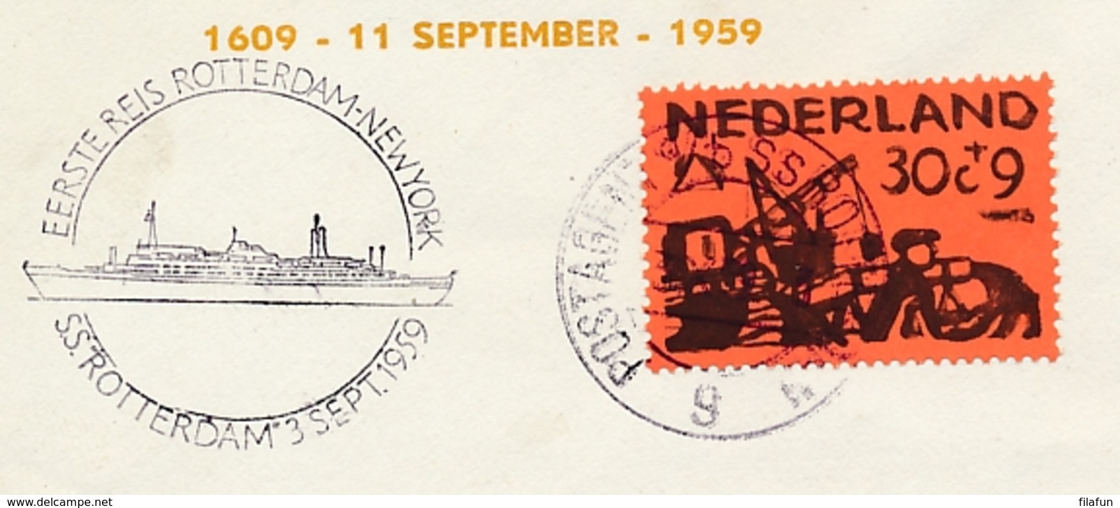 Nederland - 1959 - Kindserie Met Postagent SS Rotterdam / 9 Van New York Naar Sassenheim - Lettres & Documents