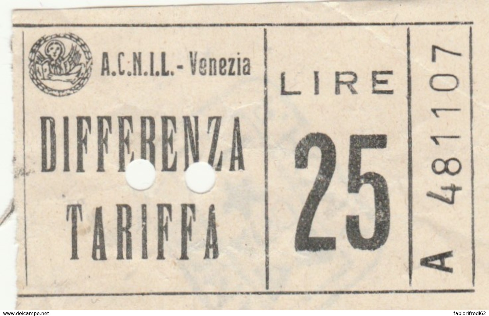 BIGLIETTO ACCNIL VENEZIA DIFFERENZA TARIFFA LIRE 25 (BY64 - Europa