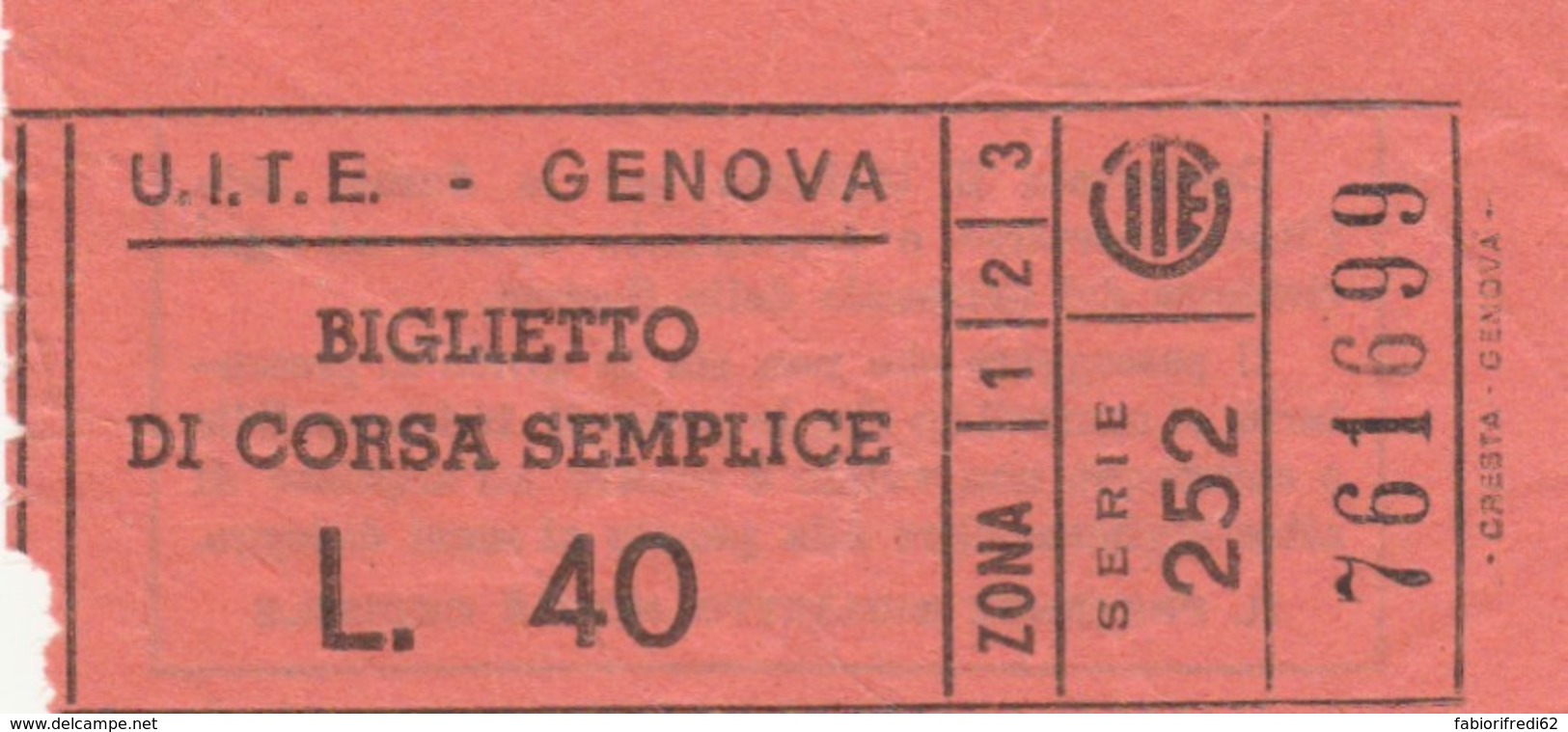 BIGLIETTO BUS UITE GENOVA L.40 (BY190 - Europa