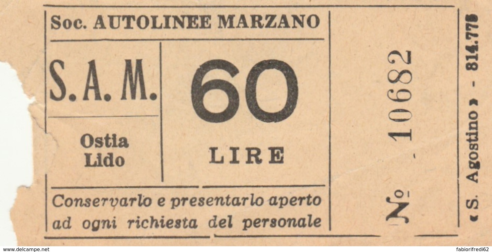 BIGLIETTO AUTOLINEE MARZANO LIRE 60 (BY253 - Europa