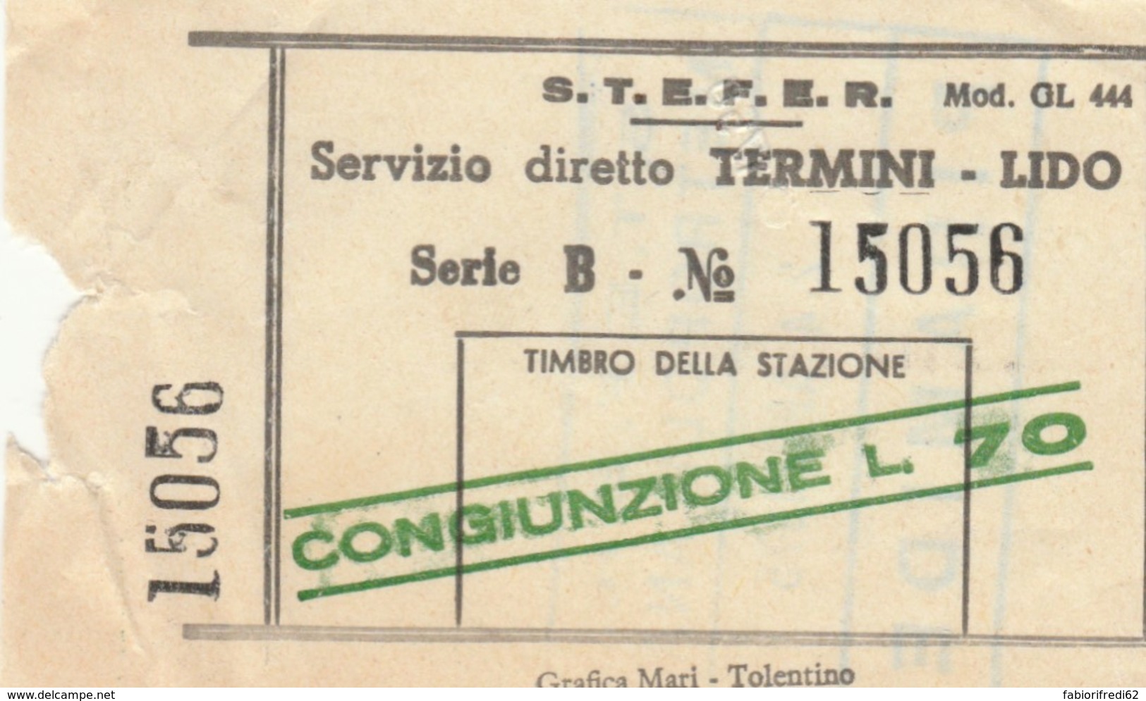 BIGLIETTO BUS STEFER TERMINI LIDO L.70  (BY256 - Europa