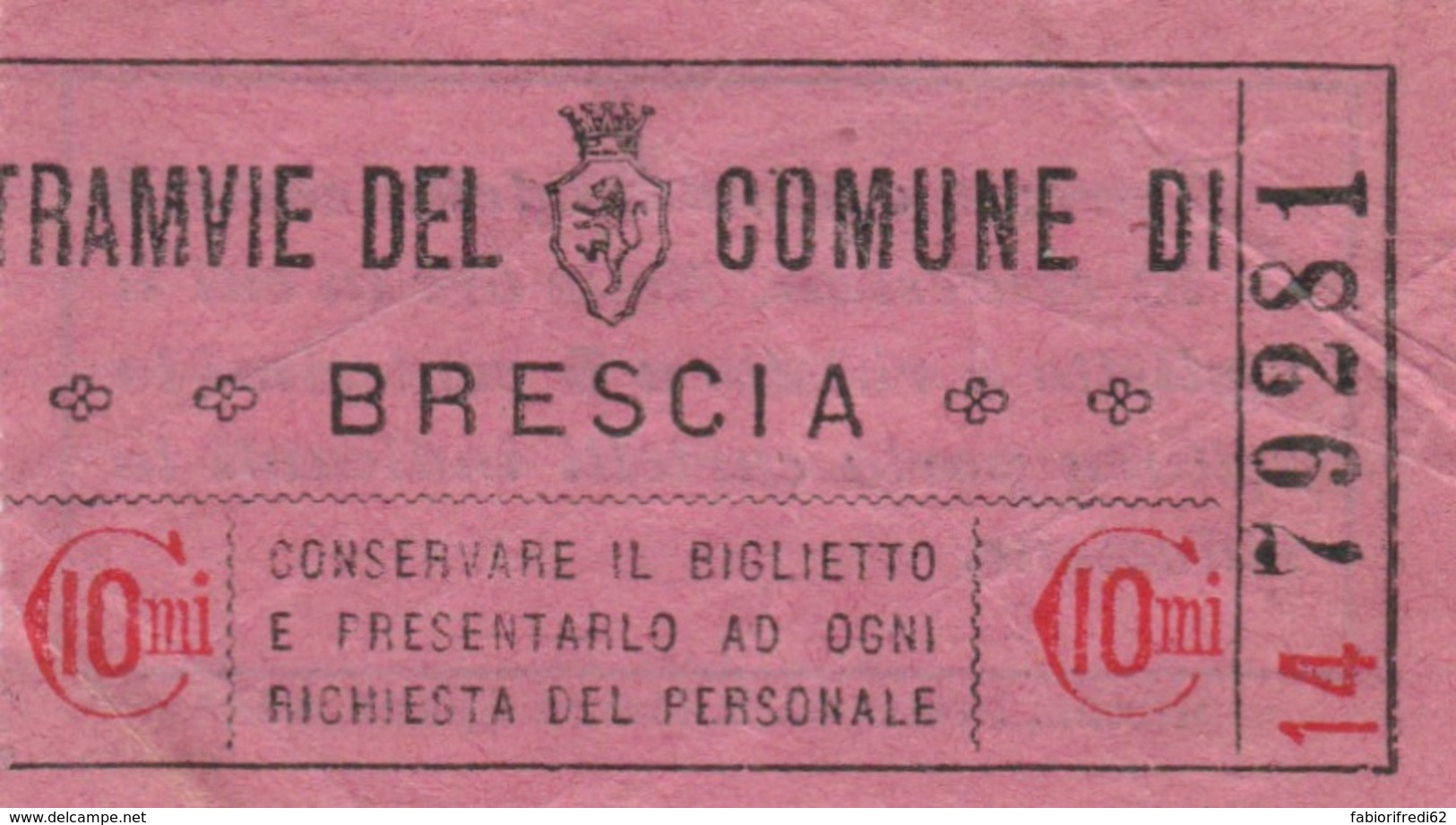 BIGLIETTO TRAMVIE COMUNE BRESCIA 10 CENT. (BY424 - Europa