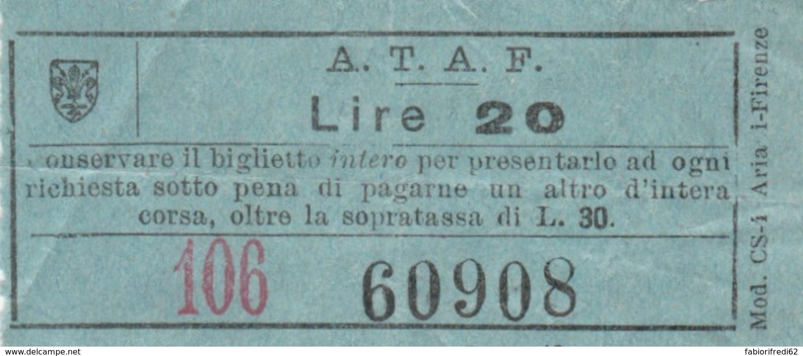 BIGLIETTO BUS ATAF FIRENZE LIRE 20 (BY434 - Europa