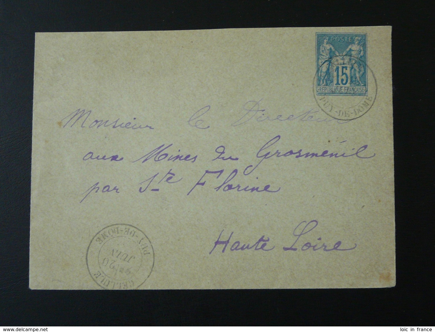 Entier Postal 15c Sage Oblit. Cellule 63 Puy De Dome 1892 - Tarjetas Cartas