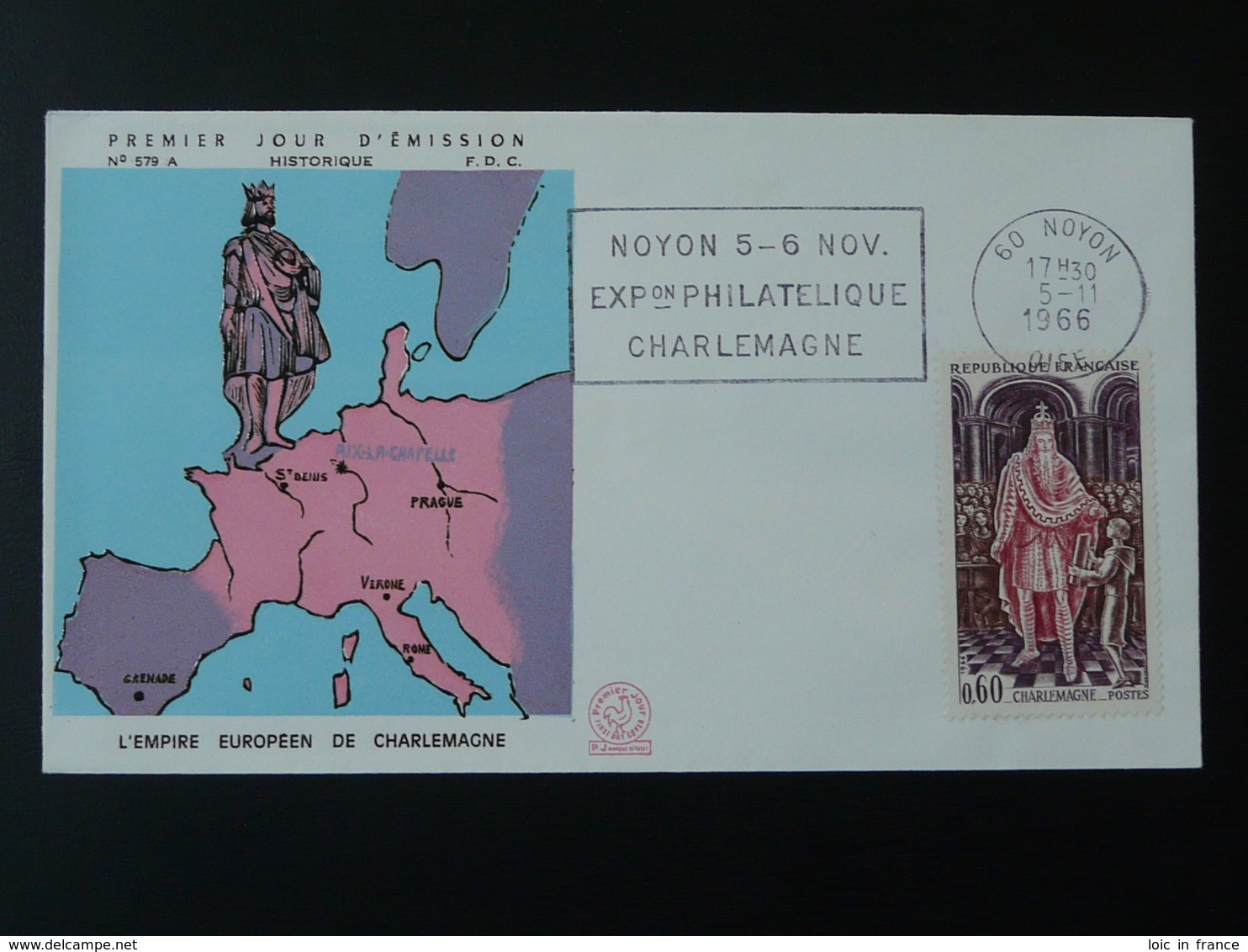 FDC Empire Européen De Charlemagne Moyen Age Medieval Flamme Concordante Noyon 60 Oise 1966 - Sonstige & Ohne Zuordnung