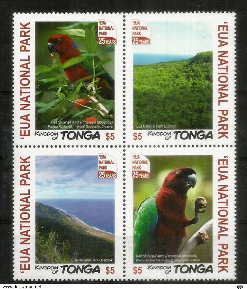 EUA ISLAND (National Park) Red Shining Parrot.Block Of Four Mint **High Face Values. Year 2017. YV.1485/88. Cote 40 Euro - Tonga (1970-...)