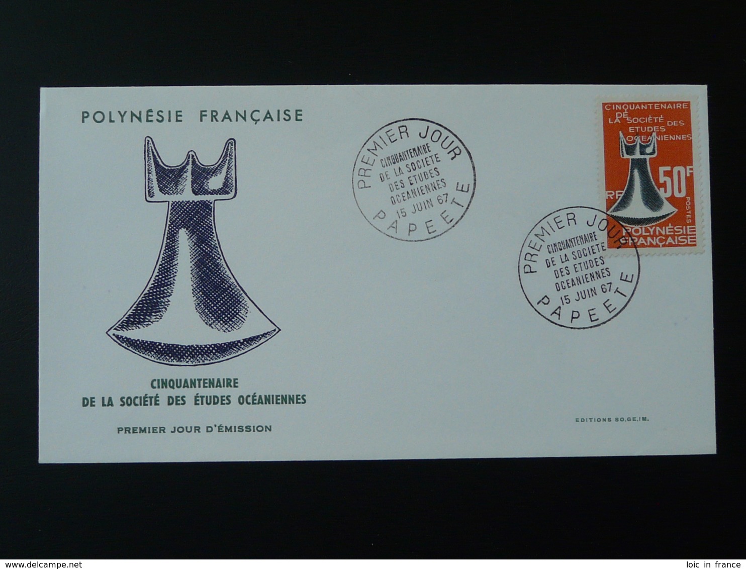 FDC Société Des Etudes Océaniques Polynésie 1967 - FDC