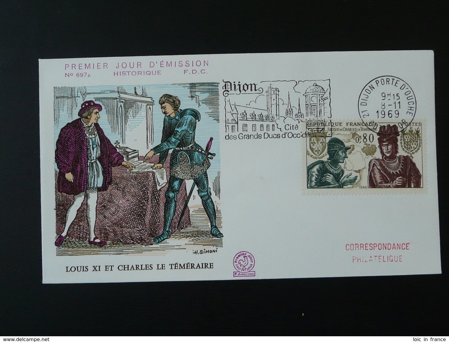 FDC Roi King Louis XI Et Charles Le Téméraire Moyen Age Medieval Flamme Concordante Dijon 1969 - Sonstige & Ohne Zuordnung