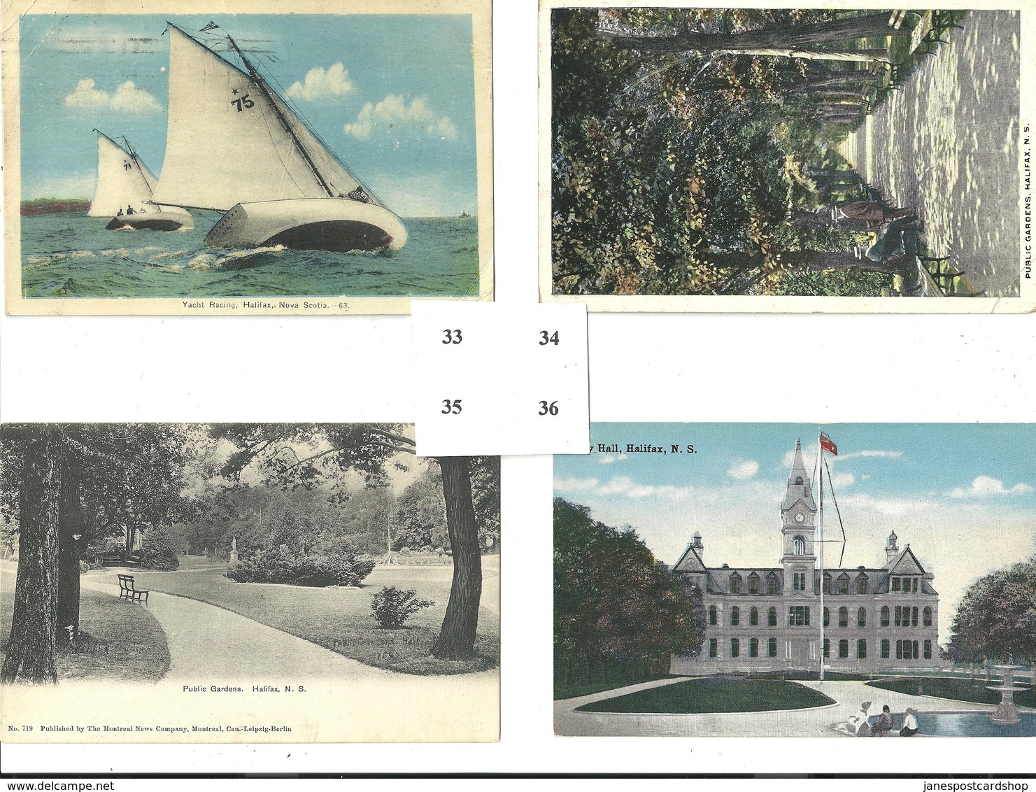 4 POSTCARDS - Yacht Racing, Public Gardens, City Hall- HALIFAX - NOVA SCOTIA - Halifax