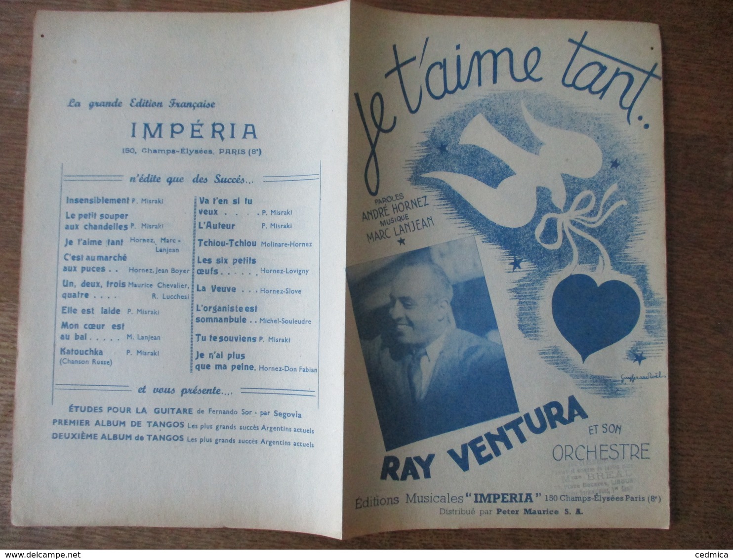 JE T'AIME TANT... RAY VENTURA ET SON ORCHESTRE PAROLES DE ANDRE HORNEZ MUSIQUE DE MARC LANJEAN 1946 - Partitions Musicales Anciennes