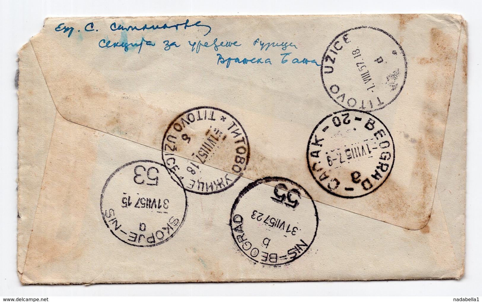 1957 YUGOSLAVIA, SERBIA, VRANJE TO TITOVO UZICE, TPO 53, TPO 55, TPO 20, REGISTERED COVER - Covers & Documents