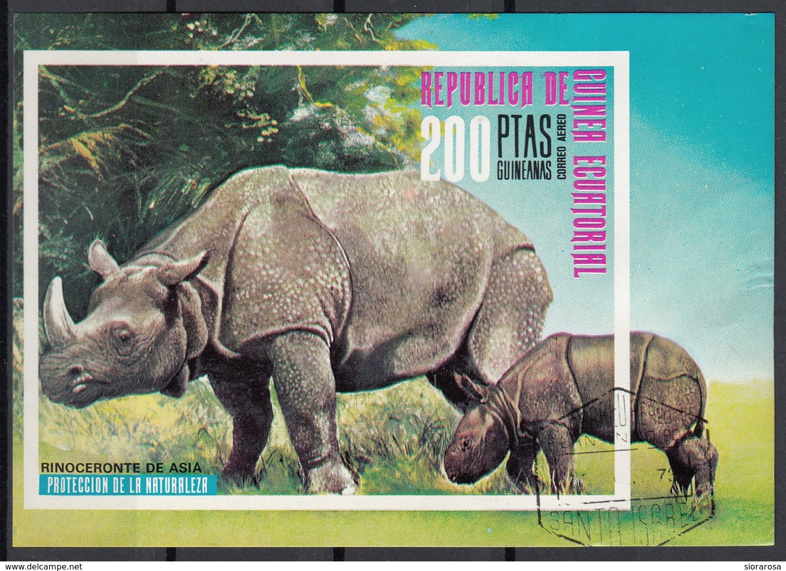 Guinea Equatoriale 1976 Sc. 74102 Rinoceronte Rhino Sheet Imperf. CTO Proteccion De La Naturaleza - Guinea Equatoriale