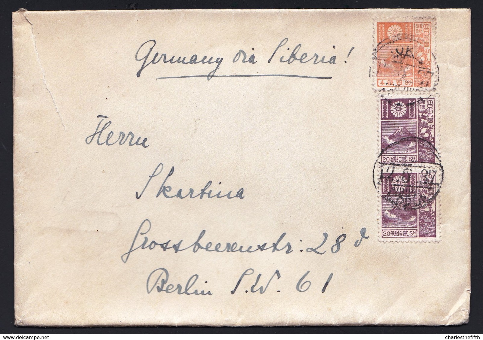 1937 JAPAN COVER * GERMANY VIA SIBERIA * TOKIO > BERLIN - 1937 --- Yvert 202 & 204 ( In Pair ) - Lettres & Documents