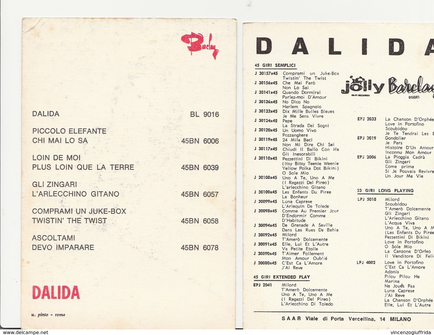 Dalida - LE DISQUE D'OR DE DALIDA-very rare - LP Album, Size 25 cm - 1958/1958 Including two rare Dalida postcards from