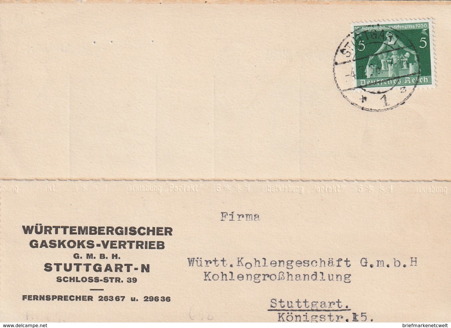 Deutsches Reich / 1936 / Mi. 618 EF Auf Karte Ex Stuttgart (5566) - Briefe U. Dokumente