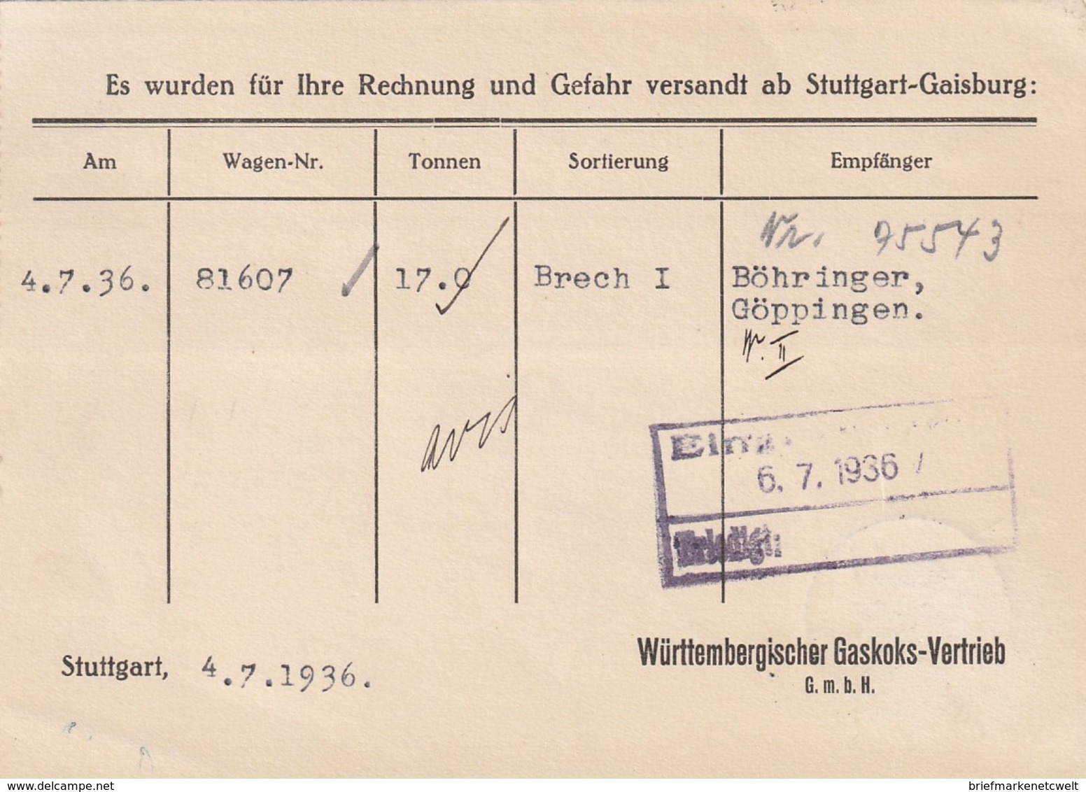 Deutsches Reich / 1936 / Mi. 618 EF Auf Karte Ex Stuttgart (5566) - Briefe U. Dokumente