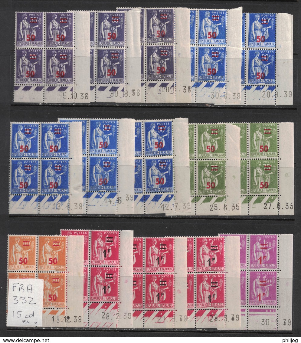 France - 15 Coins Datés Différents Type Paix 478/484 - 15 Corner Plates Different Scott Design A45 - 1940-1949