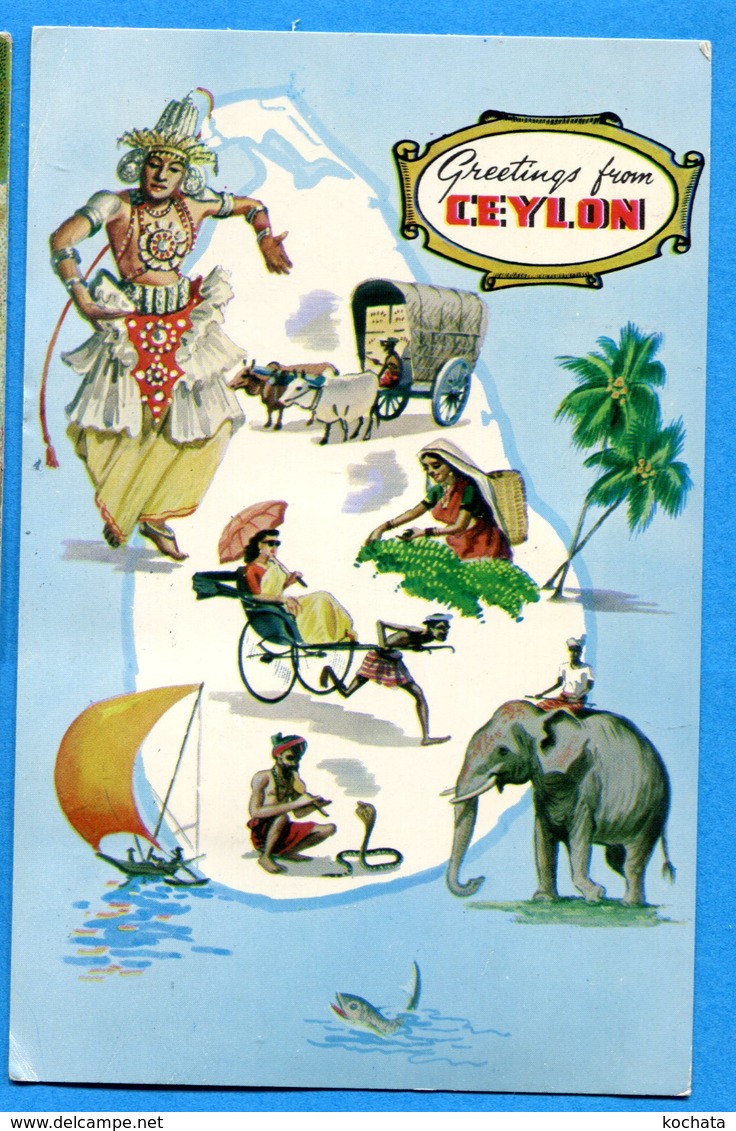 OLI242, Ceylon, Serpent, Cobra, éléphant, Touk-touk, Circulée - Sri Lanka (Ceylon)