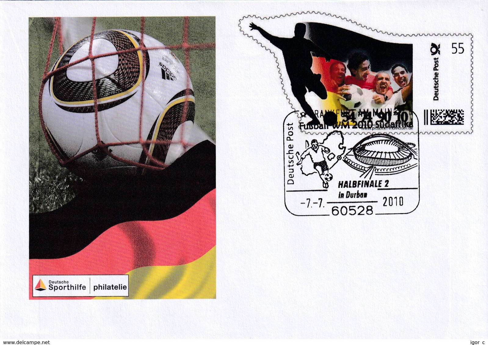 Germany 2010 Postal Stationery Cover: Football Fussball Soccer Calcio; FIFA World Cup; 1/2 Final Durban Stadium - 2010 – South Africa