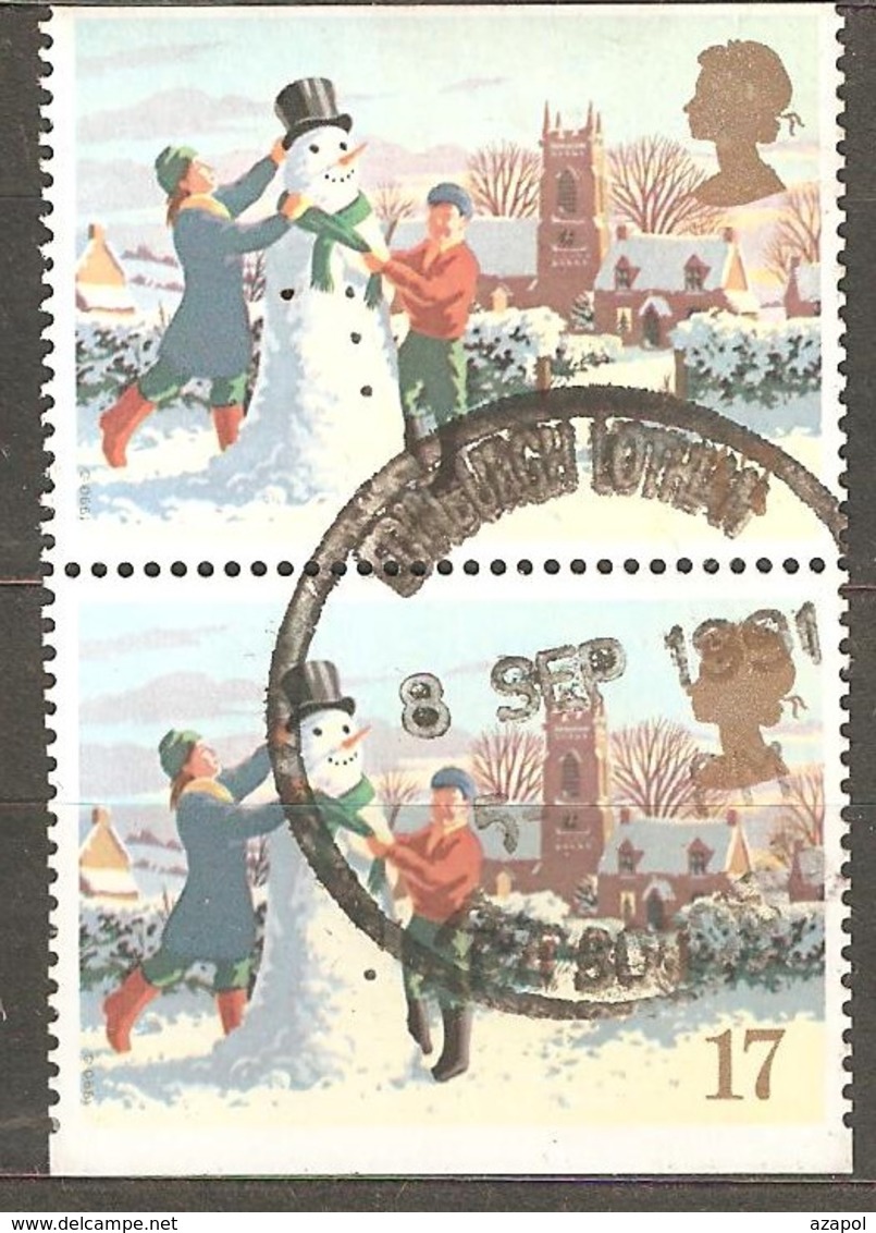 Great Britain:  Pair Of Used Stamp From A Set, Christmas, 1990, Mi#1300Do/Du - Oblitérés