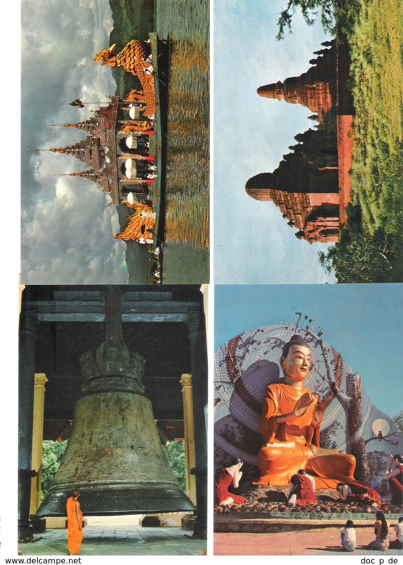 4 Cards - Myanmar - Burma - Mailamu Pagoda - Rangoon - Mingun Bell - Karaweik Barga - Pagan - Temples - Myanmar (Birma)