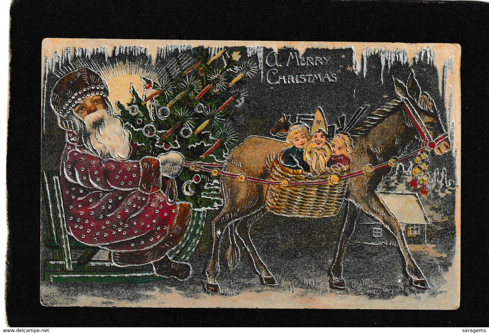 Frances Brundage - Santa's Sleigh Pulled By Reindeer 1907 - Antique Christmas Postcard - Sonstige & Ohne Zuordnung