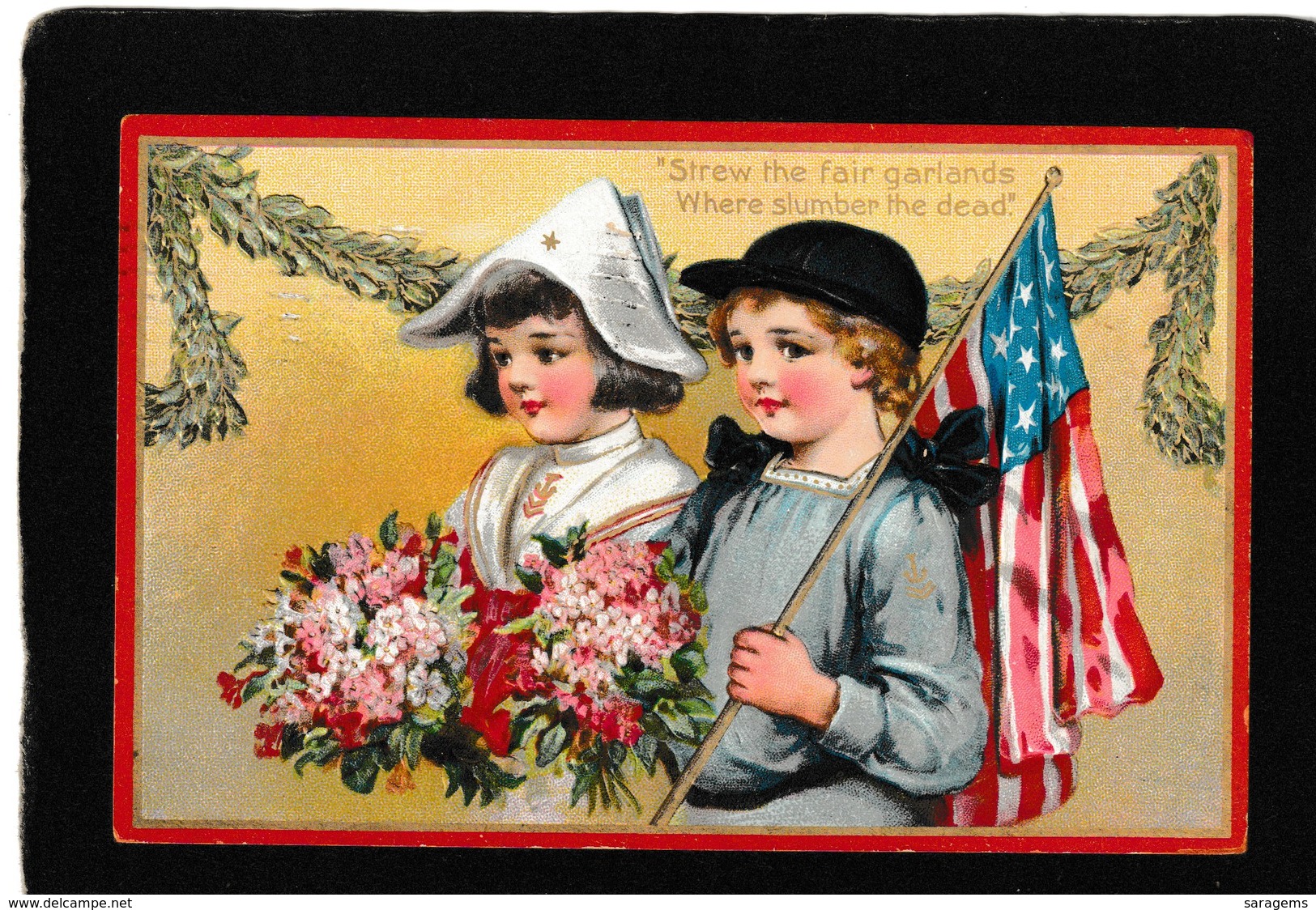 Frances Brundage - Patriotic Girl And Boy Waving US Flag 1910 - Antique Decoration Day Postcard - Altri & Non Classificati