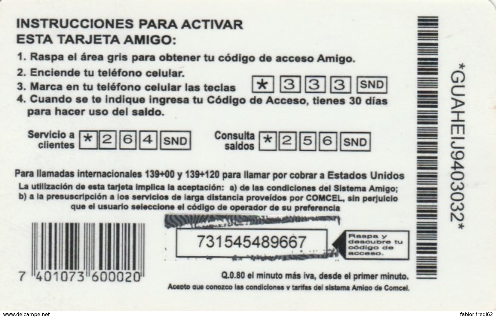 PREPAID PHONE CARD GUATEMALA (PY271 - Guatemala