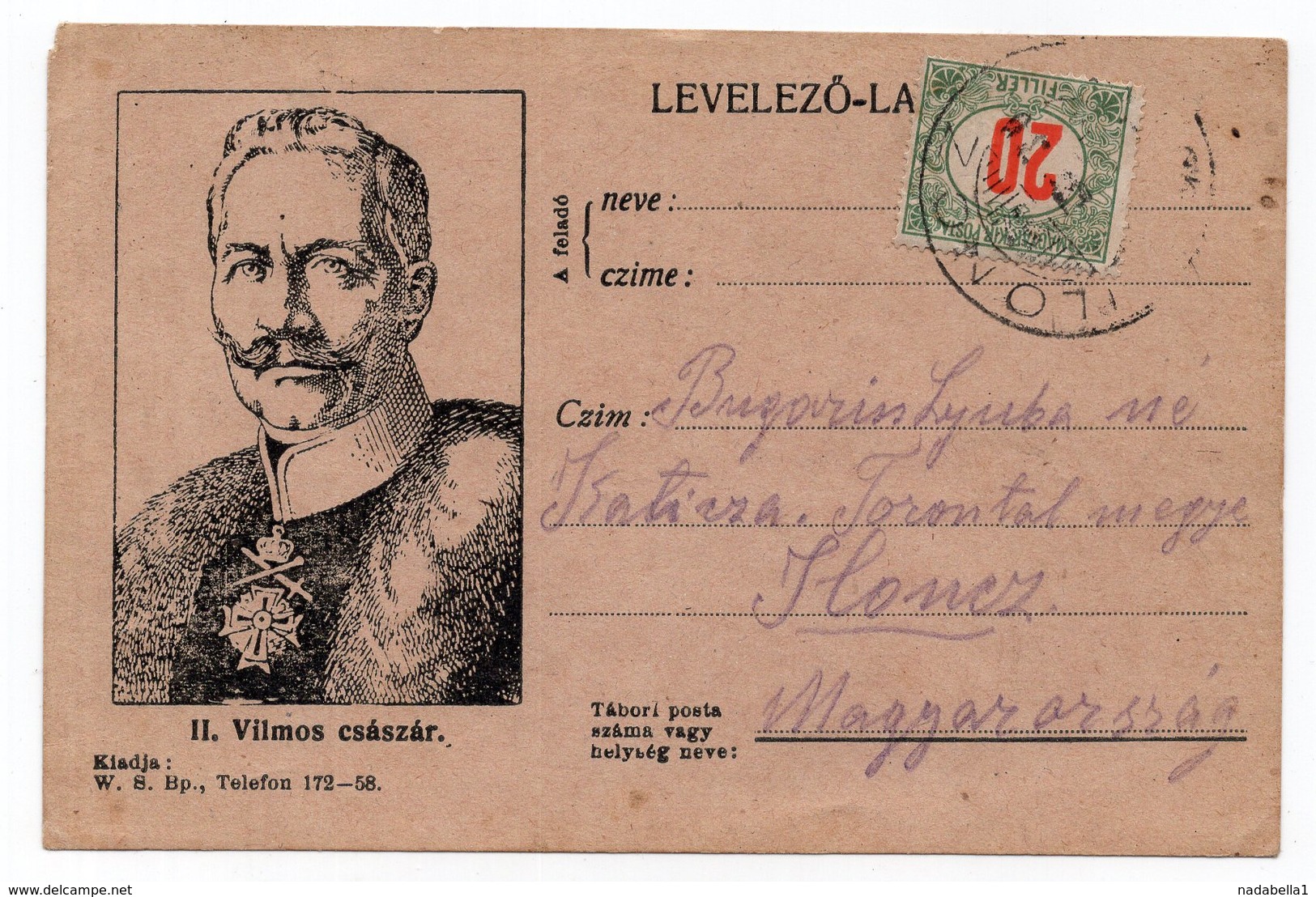 28.05.1918. WWI, HUNGARY, ILONCZ, POSTAGE DUE, ILANDŽA, SERBIA, ILLUSTRATED POSTCARD, USED - Lettres & Documents